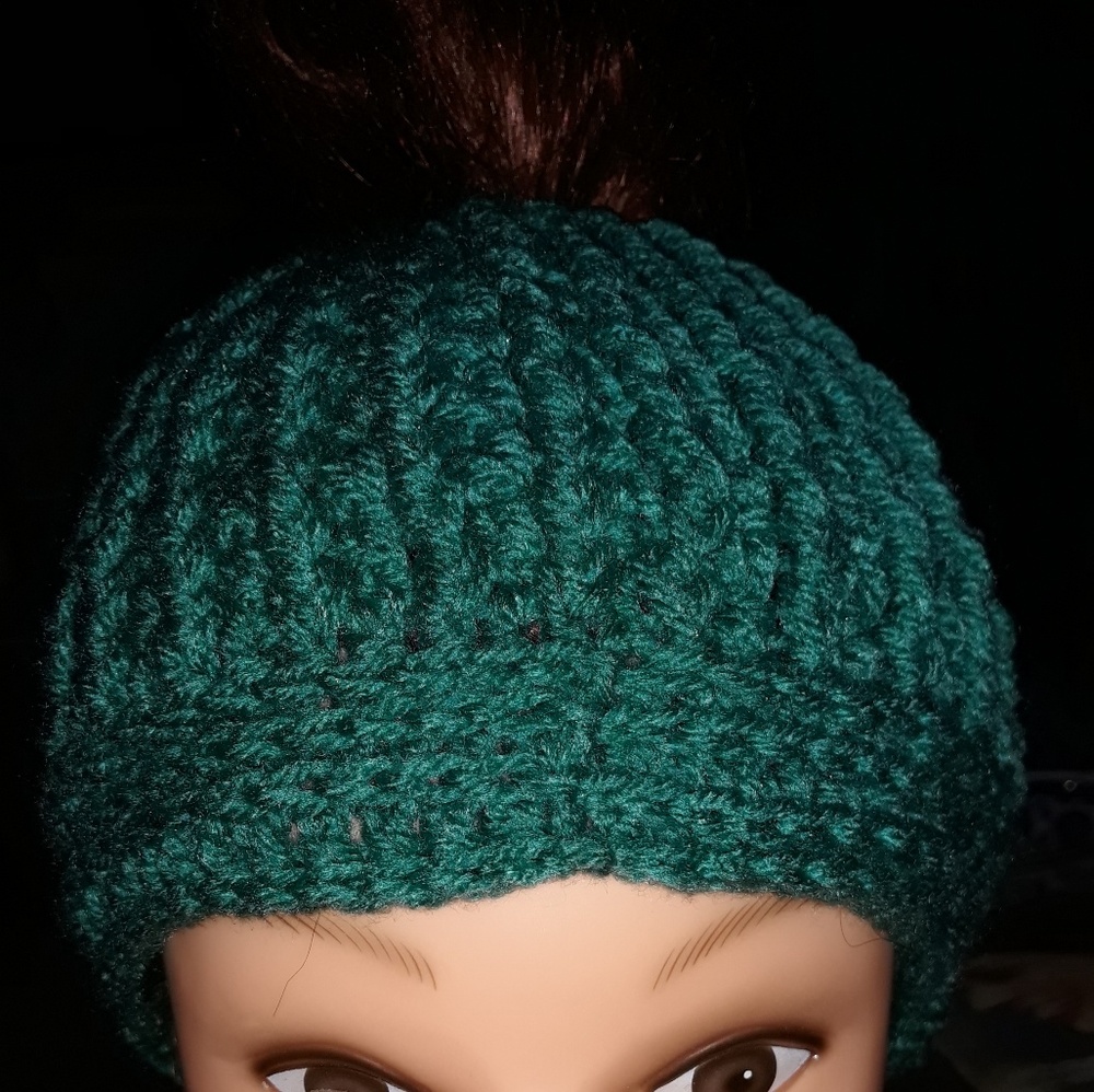 Crochet messy bun beanie